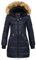 Geographical Norway Abeille Lady Distribrands - Parka Chaude Femme - Manteau Epais Capuche Fausse Fourrure - Blouson Coupe Vent Hiver - Doudoune Long Doublure (Marine S - Taille 1)