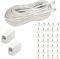 LanSenSu Phone Extension Cord100 Ft, Phone Cord ，Telephone Cable with Standard RJ11Plug and 2 in-Line Couplers and 35 Cable Clip Holders, White (White, 100 Feet)