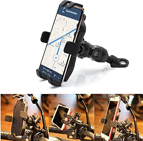 APEBAZY Motorrad-Handyhalterung, Universal-Motorrad-Rückspiegel-Handyhalter GPS-Navigationshalterung 360-Rotation-Anti-Shake-Schnellverschluss für 5-6.9-Handy