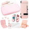 PlayM - Custodia da trasporto rosa e accessori per Nintendo Switch, grazioso kit di accessori con custodia protettiva, protezione schermo, supporto regolabile, custodia per carte da gioco, impugnature