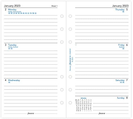 Letts of London Filofax Persönlicher Terminplaner 2023, Woche auf zwei Seiten, liniert, Weiß