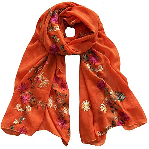 Lina & Lily Damen Schal mit Blumen Bestickt in Verschiedenen Farben (Orange)
