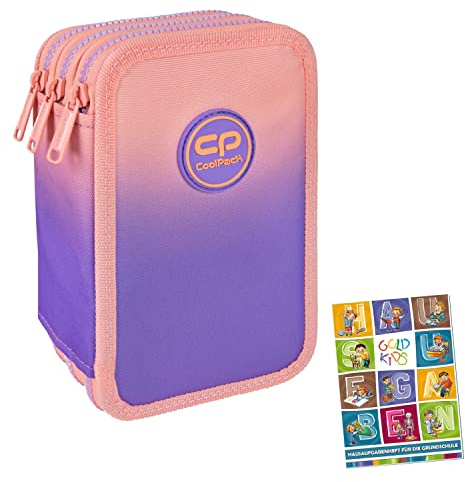 Goldkids Federtasche 3-fache Federmappe Federmäppchen 46-teilig gefüllte Schüleretui Stifte und Pinsel inkl. Aufgabenheft Federbox Etui Stiftetasche Schlamper-Etui Schul-Etui Berry