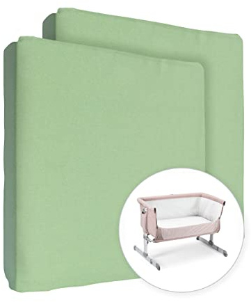 2X Jersey 100% Baumwolle Spannbetttuch für 90x55cm Baby Nachttisch Kinderbett Matratze (Grün)