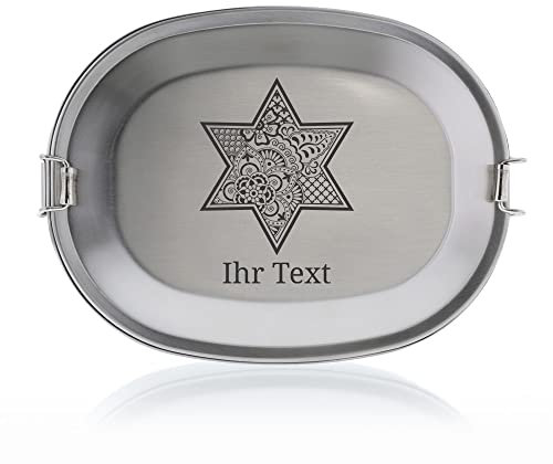 gravur-fabrik.de – personalisierbare Brotdose mit Namen aus Edelstahl – Zentangel Stern – gravierte Brotbox für Schule, Ausflüge & Co – spülmaschinenfeste Lunchbox (15,5x11,5x4,5cm)
