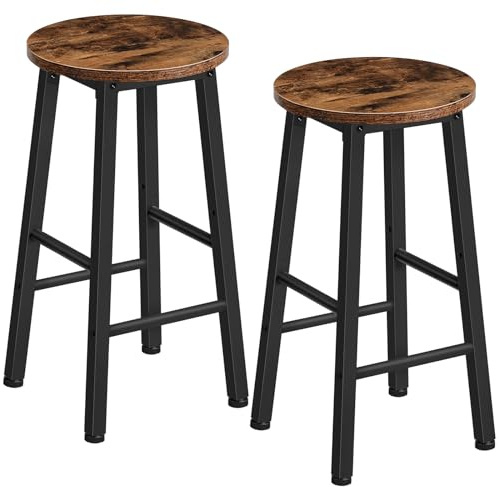 HOOBRO Bar Stools, Barstools Set of 2,Counter Height Barstools, 24.8 Bar Stools for Kitchen Island, Industrial Bar Chairs, for Dining Room, Kitchen, Bar, Rustic Brown and Black BF07BY01G1