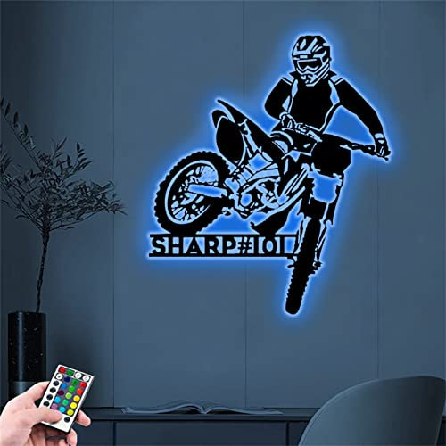 Personalisiertes Motorrad-Schild-Licht für Wand - Monogramm, Name, Kunst, Heimdekoration, RGB-Nachtlicht, Dekoration für Reiter, Herren, Jungen (16-Farbiges Holz)