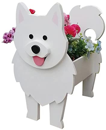 LIBOOI Dog Planter, Animal Flower Planter Pot Outdoor Plants, Samoyed Gift Dog Lovers, Handmade Storage Container Planters Garden Decor Cactus Office Home Gift, 27 x 17.5 cm (UKBT-221123GW02-14-WQW)