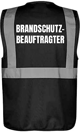 Fassbender-Druck WARNWESTEN - Sicherheitsweste SCHWARZ mit Taschen und Reißverschluss nach EN ISO 20471 zertifiziert - BRANDSCHUTZBEAUFTRAGTER - Unisex mit hochwertigem Reflektorstreifen