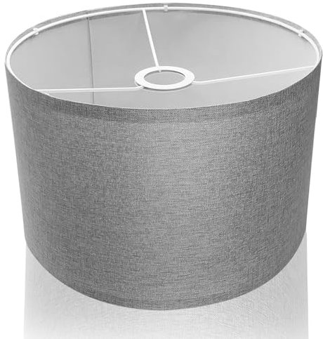Eylkeup Pantalla de tela para lámpara de mesa, pantalla de tambor medio, de pared, de noche y de pie, lino natural, tapa dura, hecha a mano, 12X12X8 (gris)