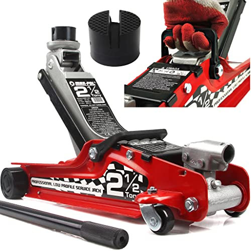 IMJ-Global Sollevatore Auto Idraulico Martinetto Ribassato | 2,5 T | Sollevamento 9-36 cm | con Ruote | Meccanismo di Bloccaggio