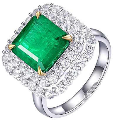 Sterling Silber Ringe, Verlobungsring Vintage Silber 4.59Ct Smaragd Grün Quadratische Form Zirkonia Weiß Größe 49 (15.6)