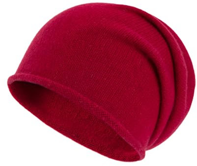 Villand 100% Kaschmir Slouchy Beanie Hut für Frauen, gestrickte Damen weiche warme Kaschmir Totenkopf-Beanies Kappe. (Rot)