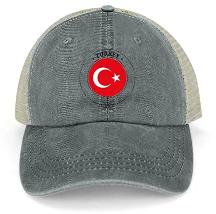 Funlucy Türkei Flagge Mesh Back Cap Türkei Nationalflagge Baseball Cap Verstellbare Denim Cap, Graue Flagge der Türkei, One size