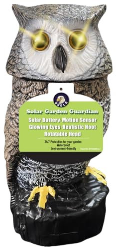 Ugold Solar Powered Garden Owl with Motion Detection, Rotating Head, Realistic Hoots and Silent Mode, Outdoor Statue and Sculpture, Owl Decoration for Home, Garden, Patio and Lawn