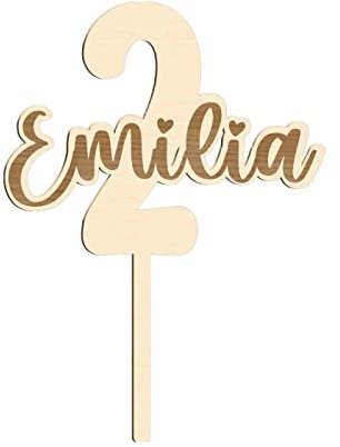 Alsino Nachhaltiger Cake Topper Tortenstecker Zahl, Name - Geburtstag, Jahrestag, Feier, Junge, Mädchen, personalisiert, graviert, Wunschtext - aus Holz, (LA-76) Geburtstag Name graviert und Zahl
