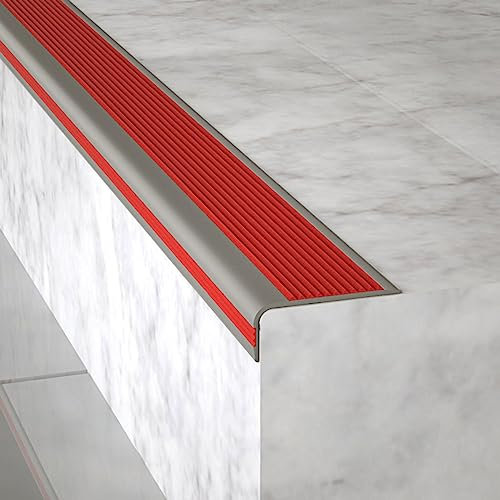 Treppenkantenprofil Treppenprofil Treppenkante, rot, 5,1 cm breit, Gummi-Treppenkantenkante für Vinylböden, Teppichfliesen mit rutschfester Oberfläche, L-förmiger Stufenkantenschutzstreifen, einfach