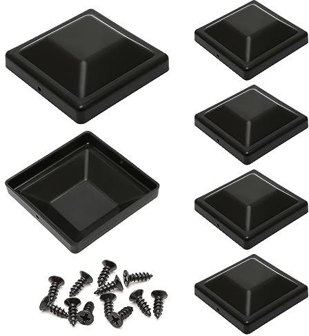 6 Pezzi Tappi di Plastica per Pali di Recinzione Nero, Cime di Pali di Recinzione Quadrati 9x9 cm con Viti di Montaggio, Tappi di Protezione per Pali di Recinzione Resistenti Alle Intemperie