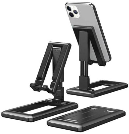NTEK Adjustable Mobile Phone Holder Stand for Desk—Foldable Phone Dock Compatible with All Smartphones—Desktop Stand for iPhone, Samsung, Android—Portable, Sturdy