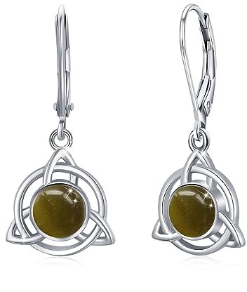 Mondstein Katzenauge Ohrringe Silber 925 Mondstein Leverback Tropfen Ohrringe Creolen Hängend Regenbogen Schmuck Damen Mädchen (Braun)