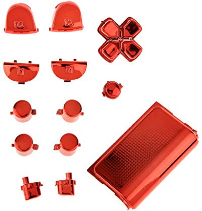Ersatz-Knöpfe und Touchpad mit Chrom-Beschichtung für PS4-Controller, rote Farbe - Einfache Installation, stilvolle Oberfläche - Passt perfekt - Packung mit 13 Zubehörteilen [Videospiel]