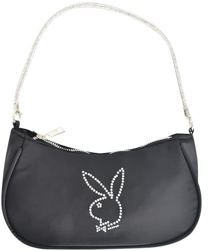 Concept One Playboy Umhängetasche Damen Geldbörse Handtasche mit Strass Trageriemen und Bunny Logo Schwarz, Schwarz