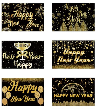 PEUTIER 24 Stück Frohes Neues Jahr Karten, 15 x 10cm Feuerwerk Champagner Winter Feiertage Neujahrskarten mit Umschlägen für Weihnachten Familie Neujahr Party Geschenk Mitbringsel Zubehör