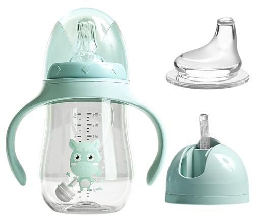 EACHPT 3 in 1 Sippy Cup for Toddlers 240ml Baby Milk Bottle, BPA Free, Free Flow Sippy Cup with Duckbill Straw,for Newbown Babies 6 Month+