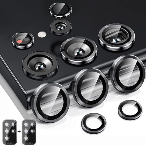 AFENGBOX 2 Pièces Protection Caméra pour Samsung Galaxy S24 Ultra,Verre Trempé 9H HD Objectif Anti-Rayures Appareil Photo Protection Accessoires pour Samsung S 24 Ultra,Noir