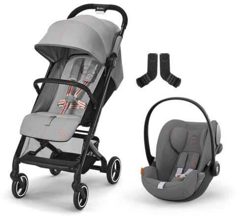 Cybex Gold Kinderwagen Beezy mit One-Pull Harness, Inkl. CYBEX Gold Babyschalen-Adapter Beezy und CYBEX Gold Babyschale Cloud G i-Size, Inkl. Neugeboreneneinlage, Lava Grey
