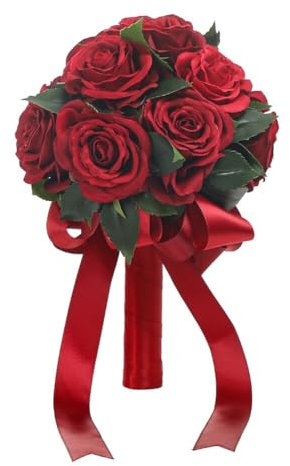 Hochzeitsstrauß, Brautsträuße, künstliche Rose, Hochzeitssträuße für Braut, Brautjungfer, dunkelroter Rosenstrauß, Braut, Brautjungfer, hält Blume für Hochzeitsdekoration