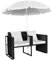 Homgoday Canapé terrasse 2 places en rotin, lit de jardin avec parasol en rotin synthétique noir pour jardin ou terrasse