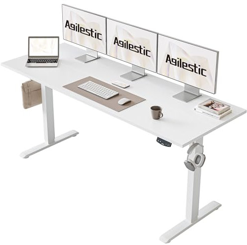 Agilestic Höhenverstellbarer Schreibtisch 160 x 60 cm, Stabiler Schreibtisch Höhenverstellbar Elektrisch mit Memory-Handsteuerung, Ergonomischer Steh-Sitz Tisch Computertisch, Weiß