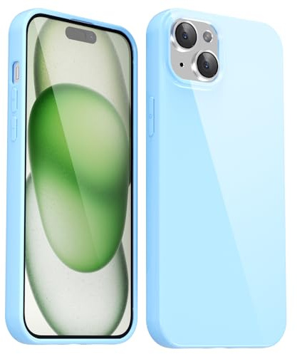 Svanove for iPhone 15 Case Silicone, Glossy Soft Rubber Gel Jelly Cute Protective Plastic Simple Plain Phone Case Cover for Women Girl, Slim Thin Flexible Shockproof TPU, Light Blue