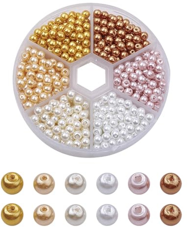 Lot de 650 mini perles rondes en verre de 4 mm pour fabrication de bijoux, petites perles nacrées colorées en vrac, perles décoratives avec trous pour colliers et bracelets