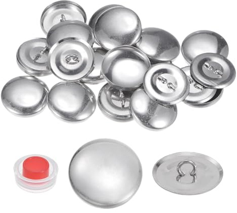 QUARKZMAN 15 Sets Selbstbezug-Knopf-Set 34L 0,9 23mm mit Draht-Rückseite Aluminium-Knöpfe zum Beziehen von Stoffknöpfen Button-Maker-Set mit Werkzeugen für DIY-Stoff-Heimdekoration Nähen