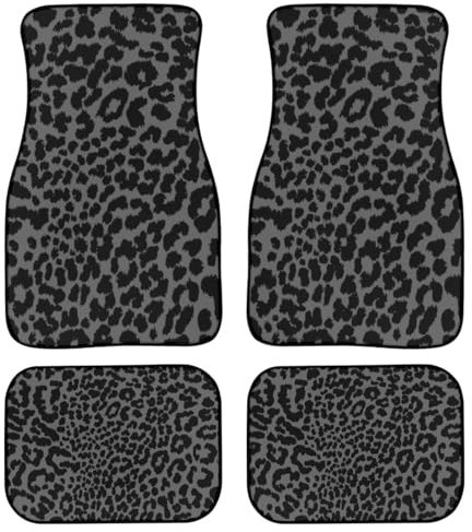 FJQWKLF Schwarze Auto-Fußmatten mit Leopardenmuster, 4-teiliges Set aus Gummi, rutschfeste Bodenmatten für Limousinen, Lieferwagen, Wohnmobile und LKWs, Autozubehör, schwere Polsterung