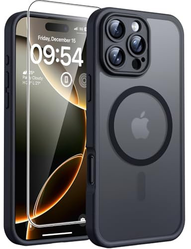 TOCOL Cover Magnetica per iPhone 16 Pro 6,3 Pollic, Compatibile con MagSafe, Protezione Fotocamera Integrata, Custodia Antiurto Traslucida Opaca, Nero