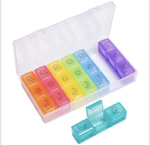 Pill Box Organiser, Pill Boxes 7 Day 3 Times a Day, Tablet Organiser, Dosette Box, Medication Organizer, Weekly Pill Box 7 Day, Medication Storage Box for Fish Oil/Vitamin