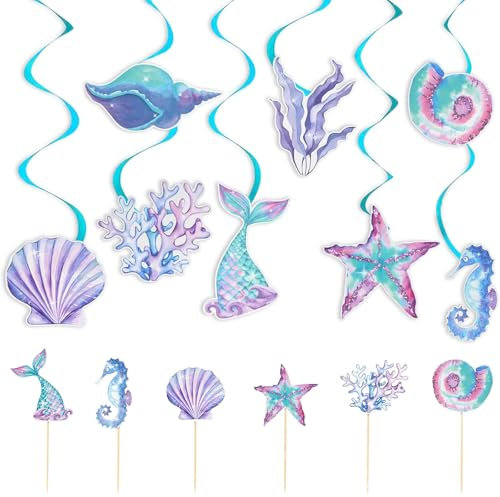 ZOCONE 14 Stück Meer Geburtstag Deko Iridescent Hängedekoration Party Deko Geburtstag mit Tortendeko für Party Geburtstag Meerestiere Unterwasser Deko Kindergeburtstag Unterwasserwelt Partyzubehör