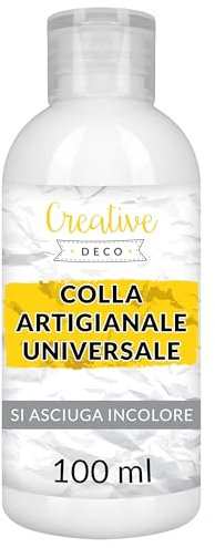 Creative Deco 100ML Bianca Colla PVA Universale Liquida Artigianale | per Tessuti Carta Cartone Legno Vetro Pelle Ceramica Feltro | Non Tossica | Asciugatura Rapida Trasparente | Progetti Artistici