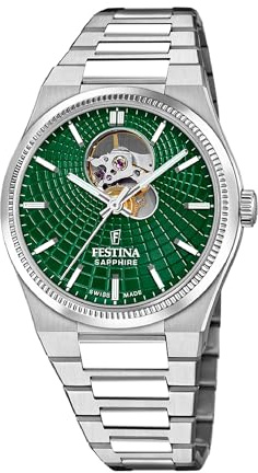 Festina Swiss Made Uhr Automatik Herren aus Edelstahl 316l | Silberfarben, Analoge Herrenuhr, Widerstandsfähiges Saphirglas, Wasserdicht 10 ATM F20053/3 Automatic