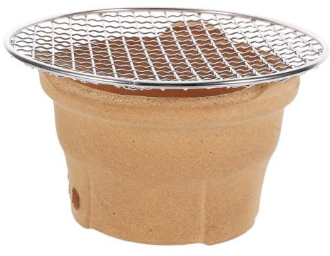 KITANDOVE Kleiner Holzkohleofen Aus Ton Grillofen Mit Grillrost Campinggrill Für Draußen Mit Belüftung Für Holzkohle Hohe Temperaturbeständigkeit
