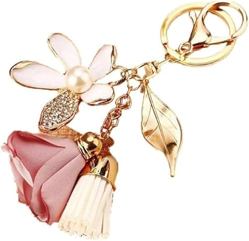 Xutao Blume Strass Quaste Blatt Schlüsselanhänger Mit Tasche Anhänger Charms - Herz Blume Auto
