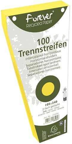Exacompta - Ref. 13525E – Karton mit 6 Packungen mit je 100 Stück Trapezregister, einfarbig, perforiert, 105 x 240 mm, Gelb
