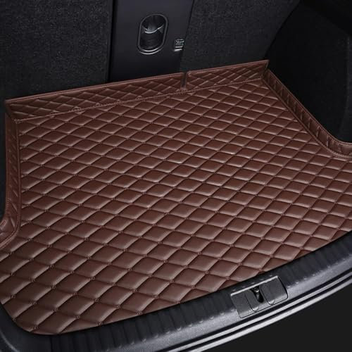 zjynb Auto Leder Kofferraummatten für Skoda Superb 2013-2015, Flache Seite wasserdichte Laderaumabdeckung Teppichunterlage Heckzubehör Kofferraumschutz,E-Brown