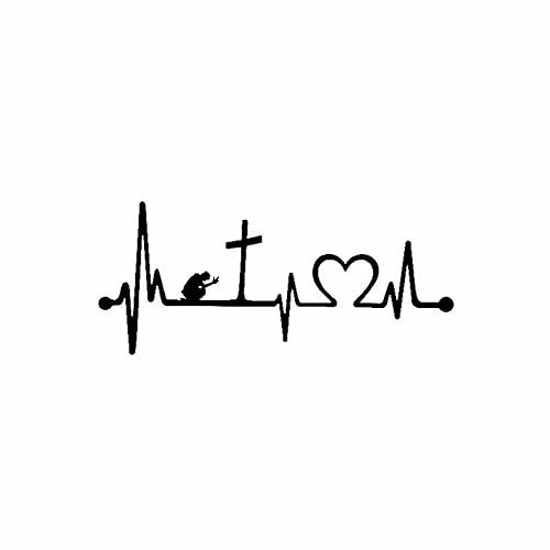 15,2 Cm * 6,6 Cm Beten Am Kreuz Herzschlag Vinyl Aufkleber Autoaufkleber Jesus Glaube Bibel Christian(Black)
