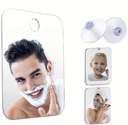 PAGAMADU Espejo de Ducha para Afeitar. Espejo Adhesivo 15x20 cm. Espejo para Afeitarse Antivaho. Espejo Maquillaje- Instalación Colgador Sin Taladros con 2 Colgadores Regalo