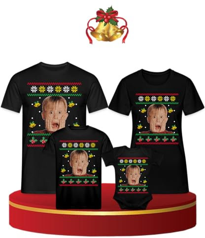 Kevin Allein Zuhause - Weihnachten Familien Set Ugly Sweater Herren T-Shirt, Schwarz, L