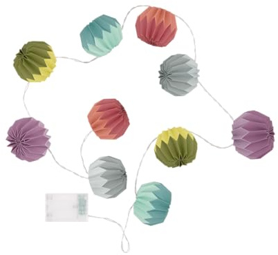 REMEMBER Papier Lichterkette Yazz, 1.5M mit 10 Ornamenten – Dekorative LED Lichterkette mit Papierlampions, stimmungsvolle Lichtdekoration für Zimmer oder Party